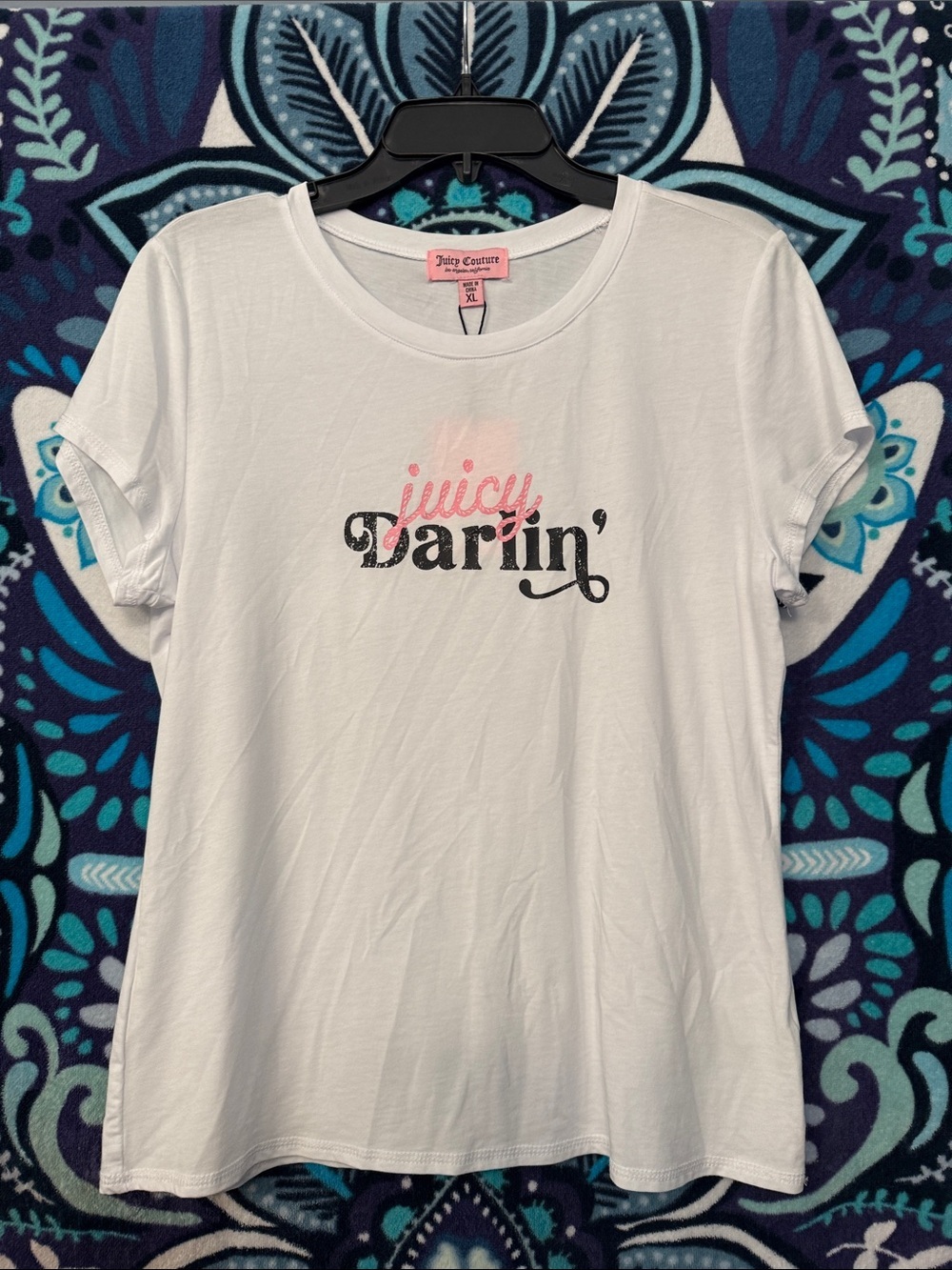 Juicy Couture White Tee with Pink and Black 'Juicy Darlin'' Graphic XL